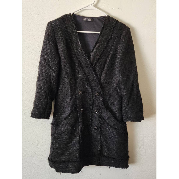 Zara Black Tweed Blazer Mini Dress Metallic Double Breasted - Picture 2 of 11